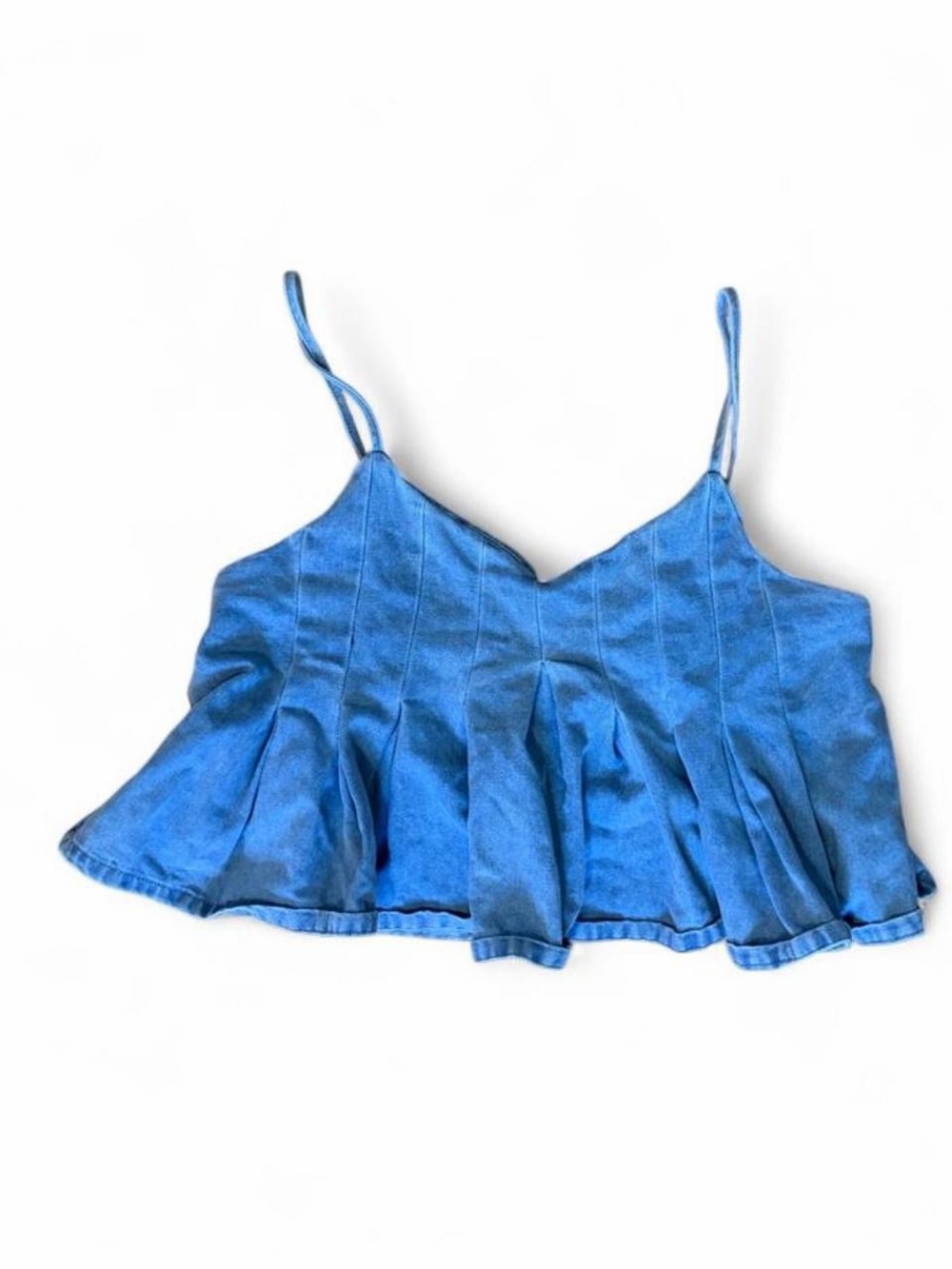 Blue Denim-Style Spaghetti Strap Peplum Camisole